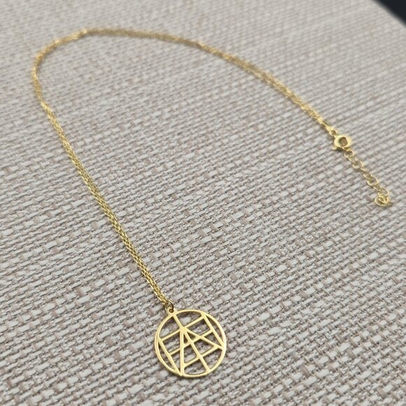 18+1 Inch Gold Over Sterling Silver Geometric Design Necklace A6277 - Picture 2 of 6